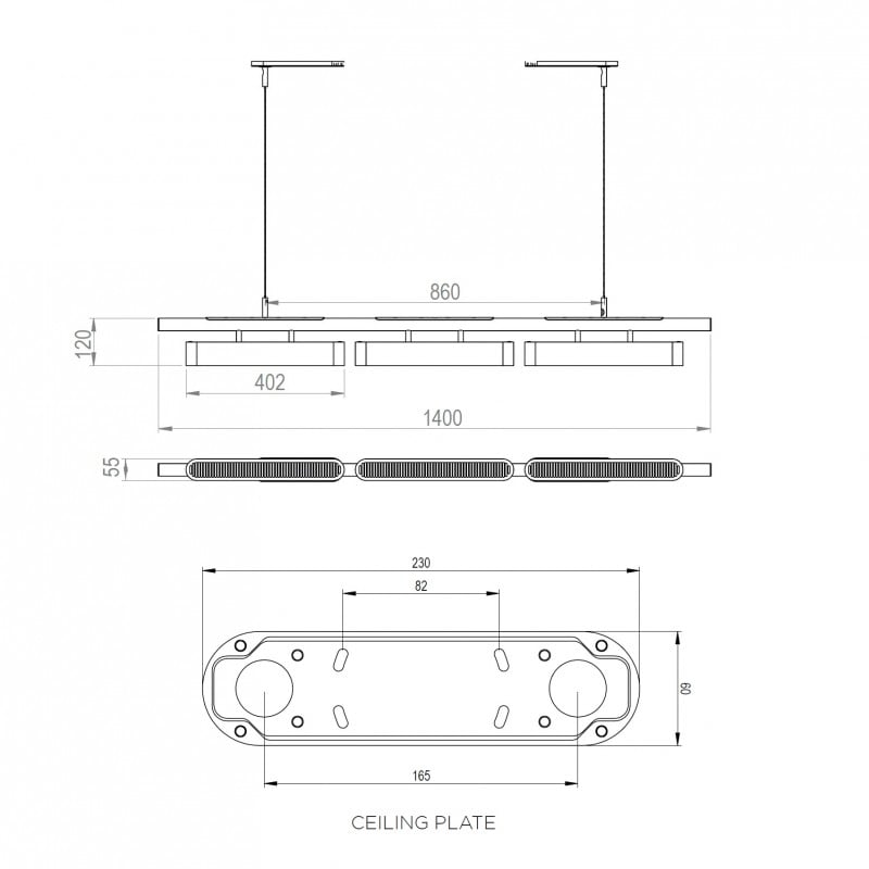 Specification image for Bert Frank Colt Triple LED Pendant