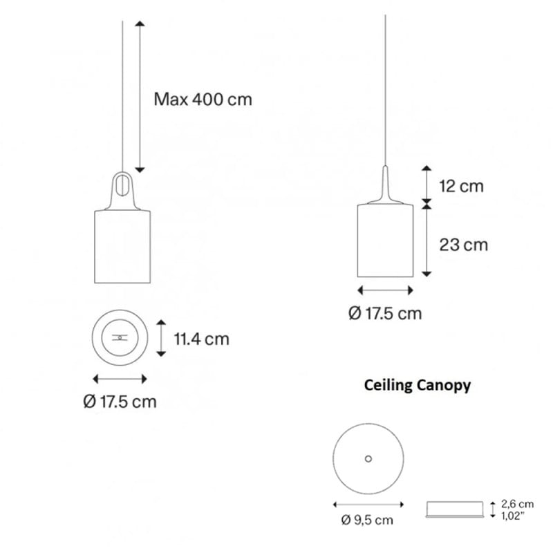 Specification Image for Lodes JIM Cylinder Pendant