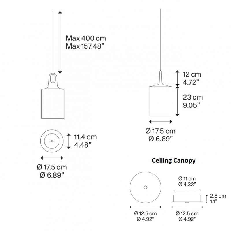 Specification image for Lodes JIM Cylinder Pendant