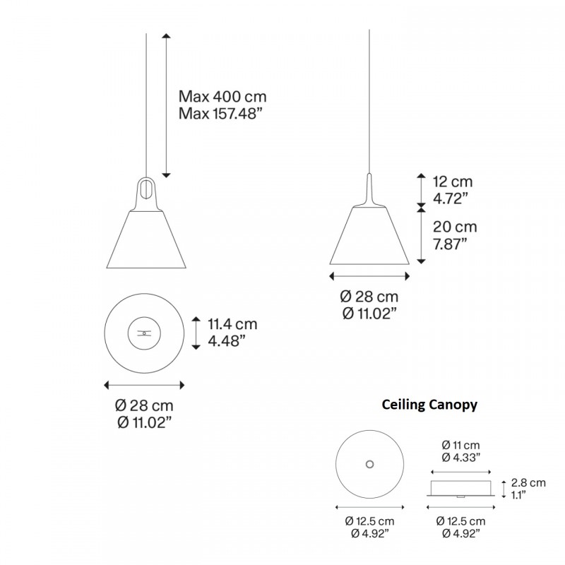 Specification image for Lodes JIM Cone Pendant