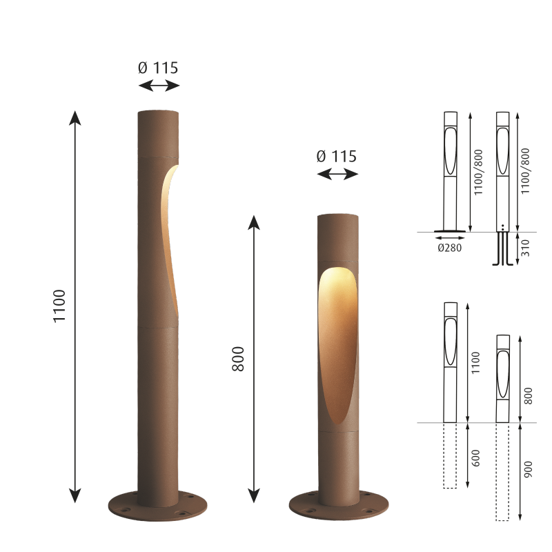 Specification image for Louis Poulsen Flindt Bollard LED Outdoor Light