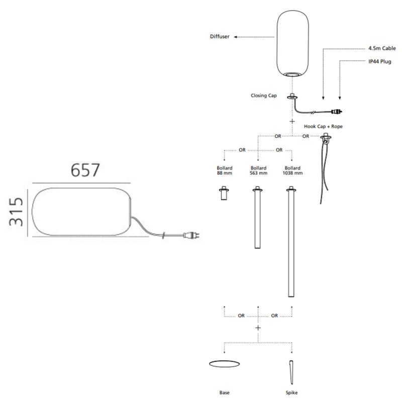 Specification Image for Artemide Gople Outdoor Lamp