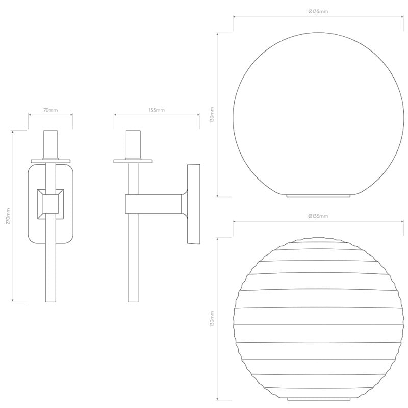 Specification Image for Astro Tacoma Single Globe Wall Light