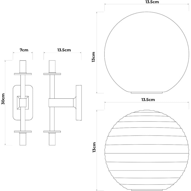 Specification Image for Astro Tacoma Twin Globe Wall Light