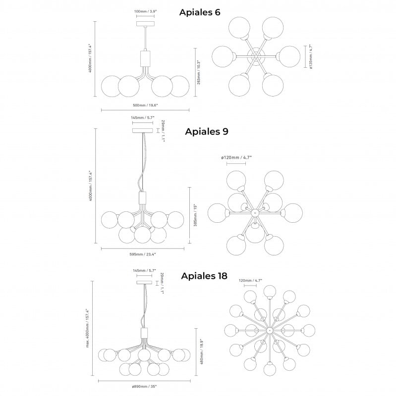 Specification image for Nuura Apiales Chandelier