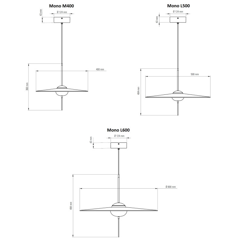 Specification image for DCW éditions Mono LED Pendant