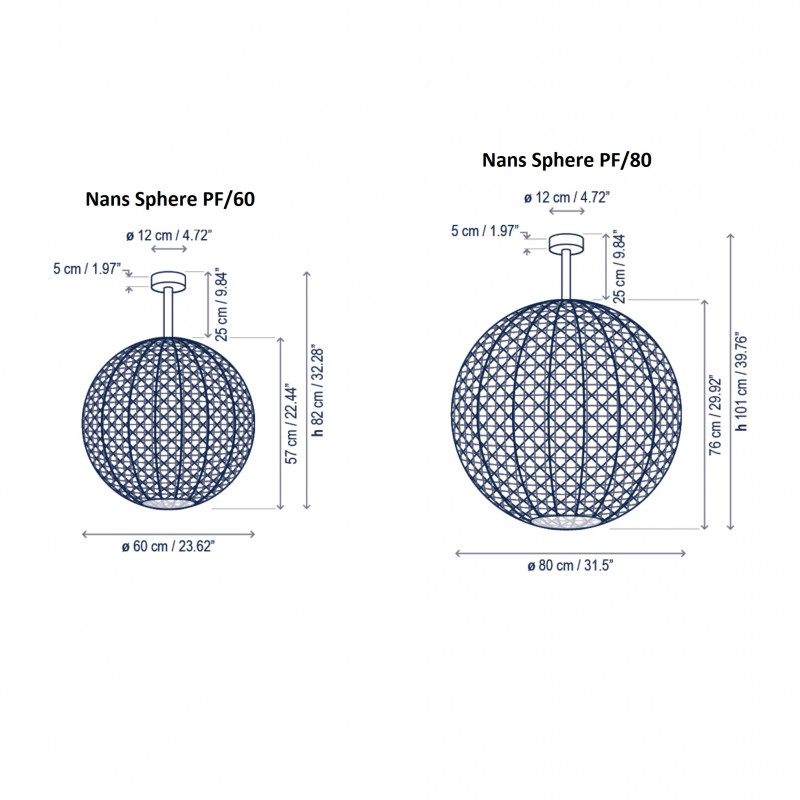 Specification image for Bover Nans Sphere Outdoor LED Ceiling Light