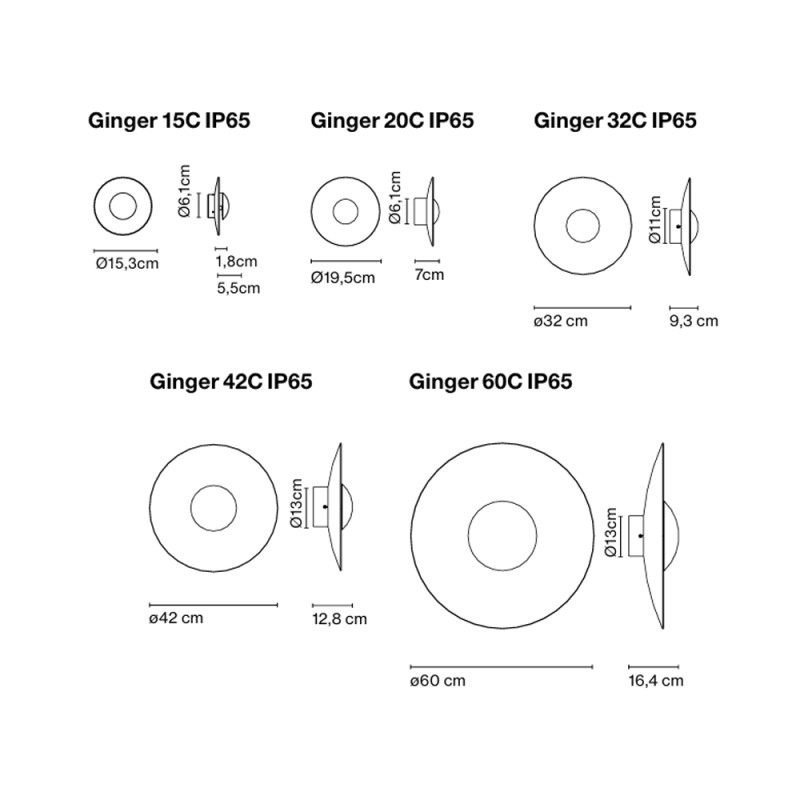 Specification Image for Marset Ginger C LED Outdoor Wall Light