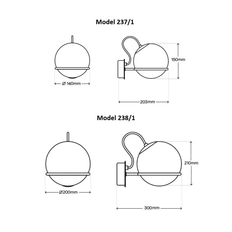 Specification image for Astep Model 237 & 238 Single Wall Light