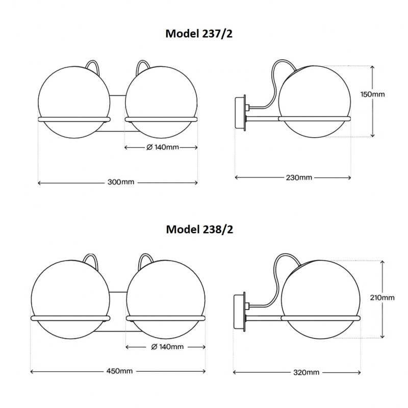 Specification image for Astep Model 237 & 238 Double Wall Light