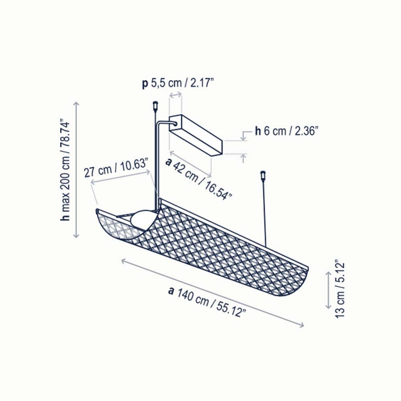 Specification Image for Bover Nans Balis S/140 Outdoor LED Suspension