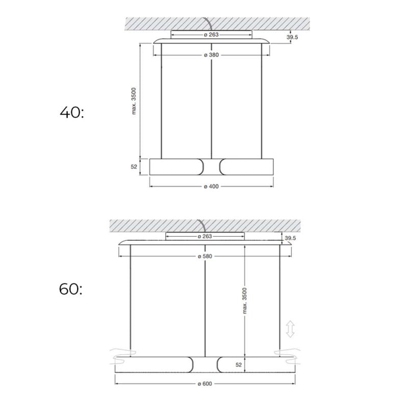 Specification Image for Mito Sospeso Move LED Pendant