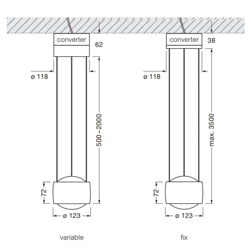 Specification Image for Occhio Sento Sospeso LED Pendant