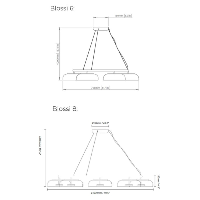 Specification Image for Nuura Blossi LED Chandelier