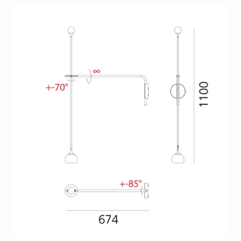 Specification Image for Artemide Ixa LED Arm Wall Light