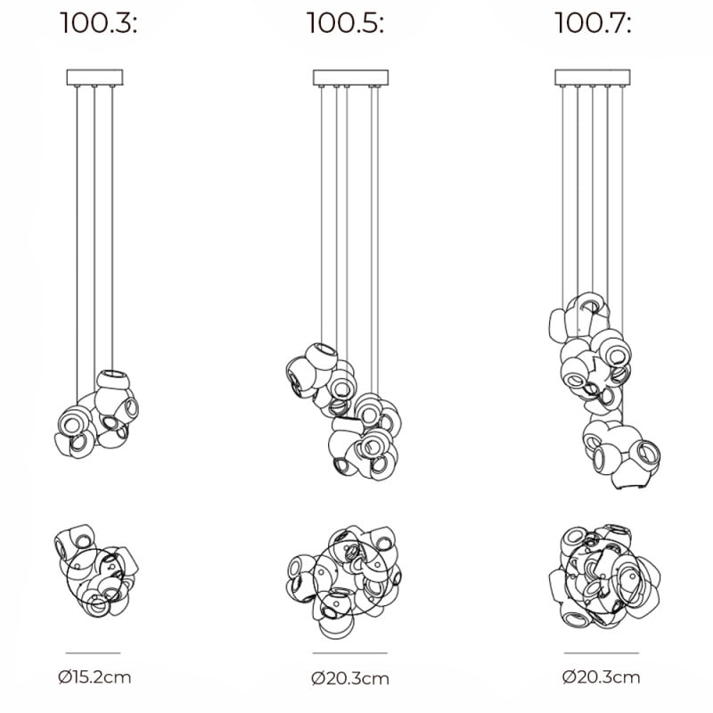 Specification Image for Bocci 100 Series LED Random Multiple Pendant