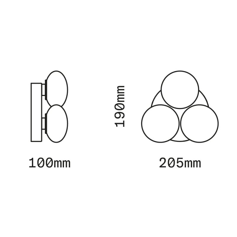 Specification image for SkLO Dot 3x Wall/ Ceiling Light
