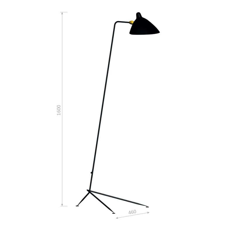 Specification Image for Serge Mouille Formes Noires Standing 1 Arm Floor Lamp