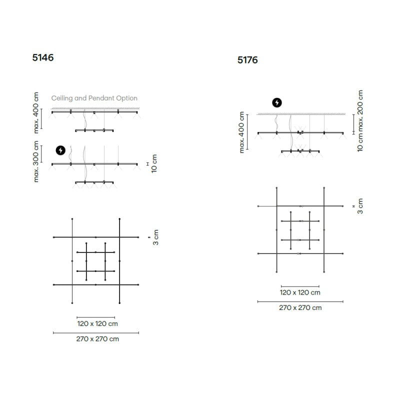 Specification Image for Vibia Nexum Square 2-Tier LED Pendant  Ceiling Light