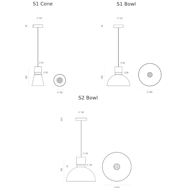 Specification Image for Flos Nocturne S LED Pendant