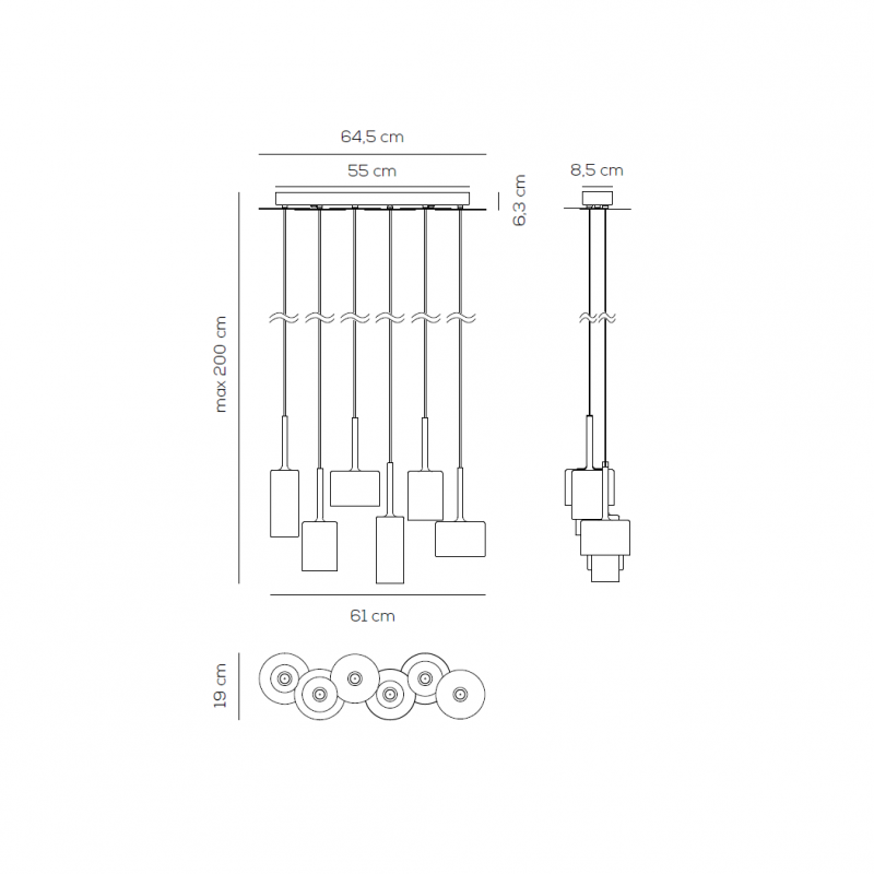 Specification image for Axolight Spillray 6 Suspension