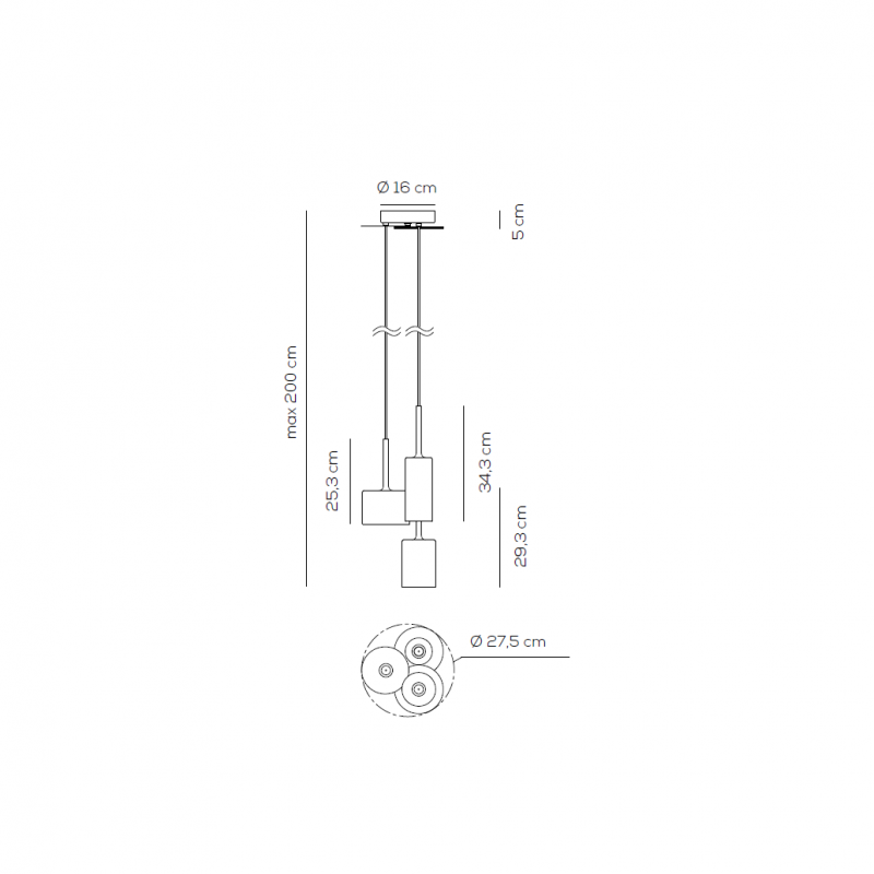 Specification image for Axolight Spillray 3 Suspension