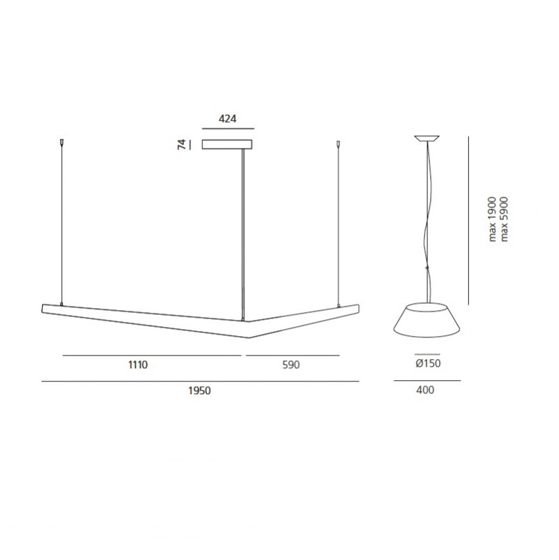 Specification image for Artemide Mouette Asymmetrical LED Suspension