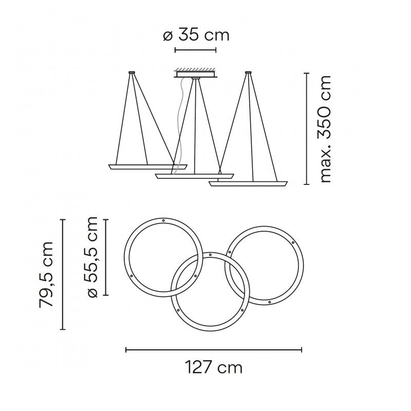 Specification image for Vibia Halo Circular 2332 Triple LED Suspension Light
