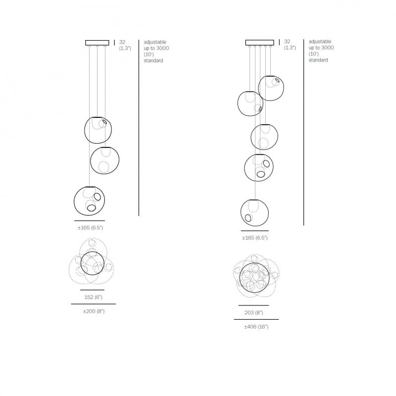 Specification image for Bocci 28 Series Random Pendant