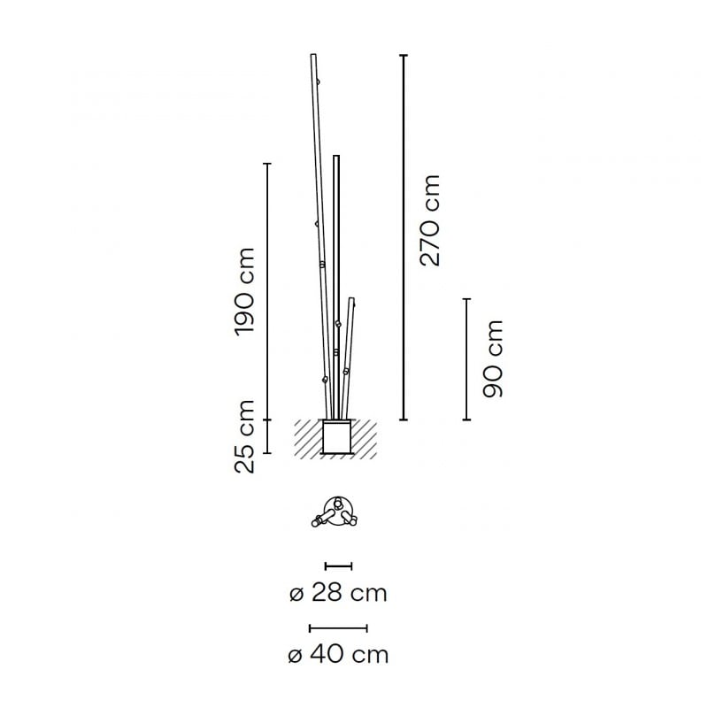 Specification image for Vibia Bamboo 4812 Triple LED Outdoor Floor Lamp