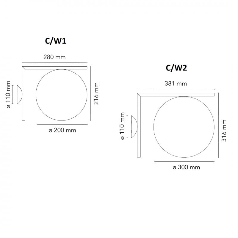 Specification image for Flos IC Ceiling/Wall Light