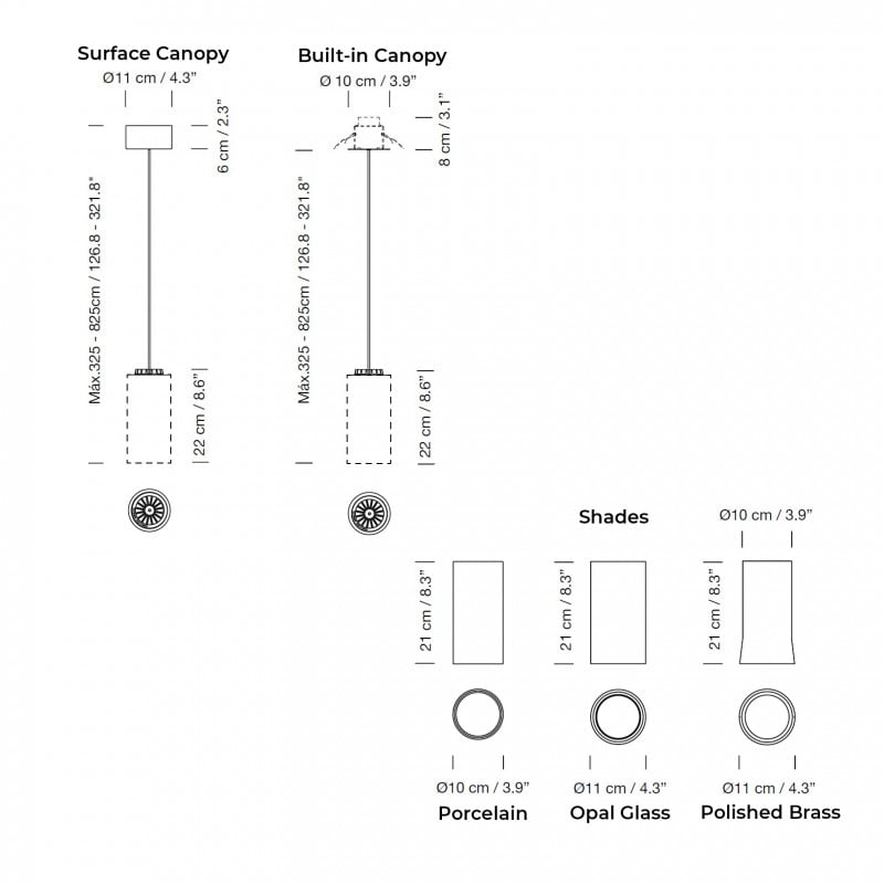 Specification image for Santa & Cole Cirio Simple LED Pendant