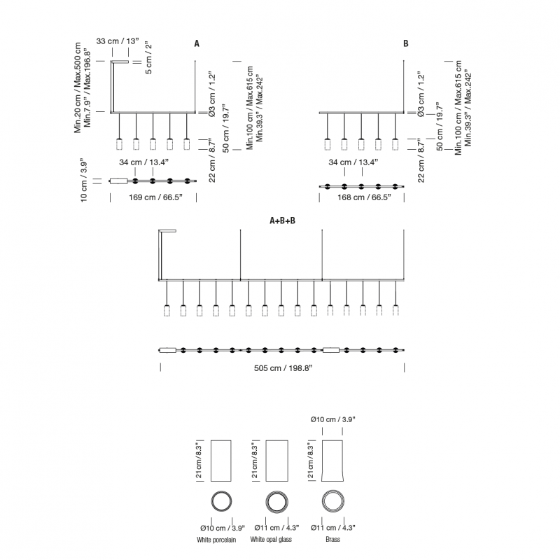 Specification image for Santa & Cole Cirio Linear LED Suspension