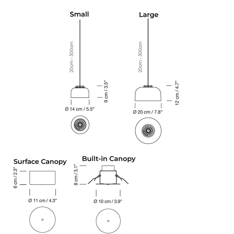 Specification image for Santa & Cole HeadHat Bowl LED Pendant