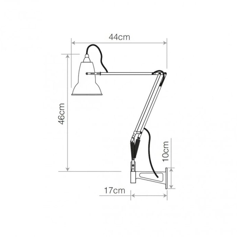 Specification Image for Anglepoise Original 1227 Brass Lamp with Wall Bracket