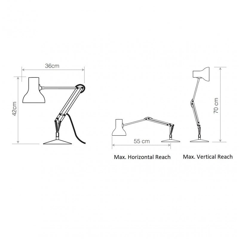 Specification image for Anglepoise Type 75 Mini Desk Lamp