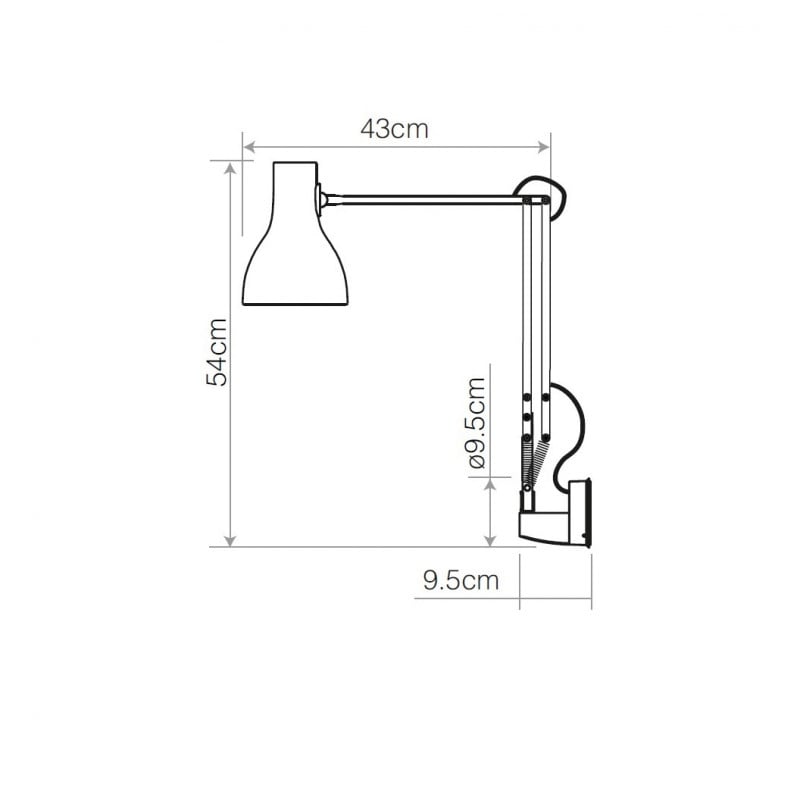 Specification image for Anglepoise Type 75 Lamp with Wall Bracket