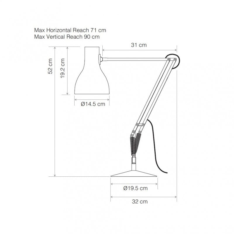 Specification image for Anglepoise Type 75 Margaret Howell Table Lamp 