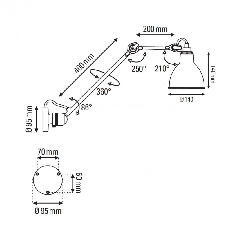 Specification image for DCW éditions Lampe Gras 304 L40 Ceiling/Wall Light