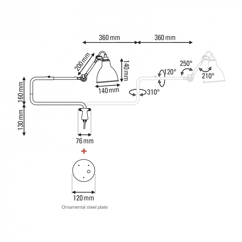 Specification image for DCW éditions Lampe Gras 303 Wall Light