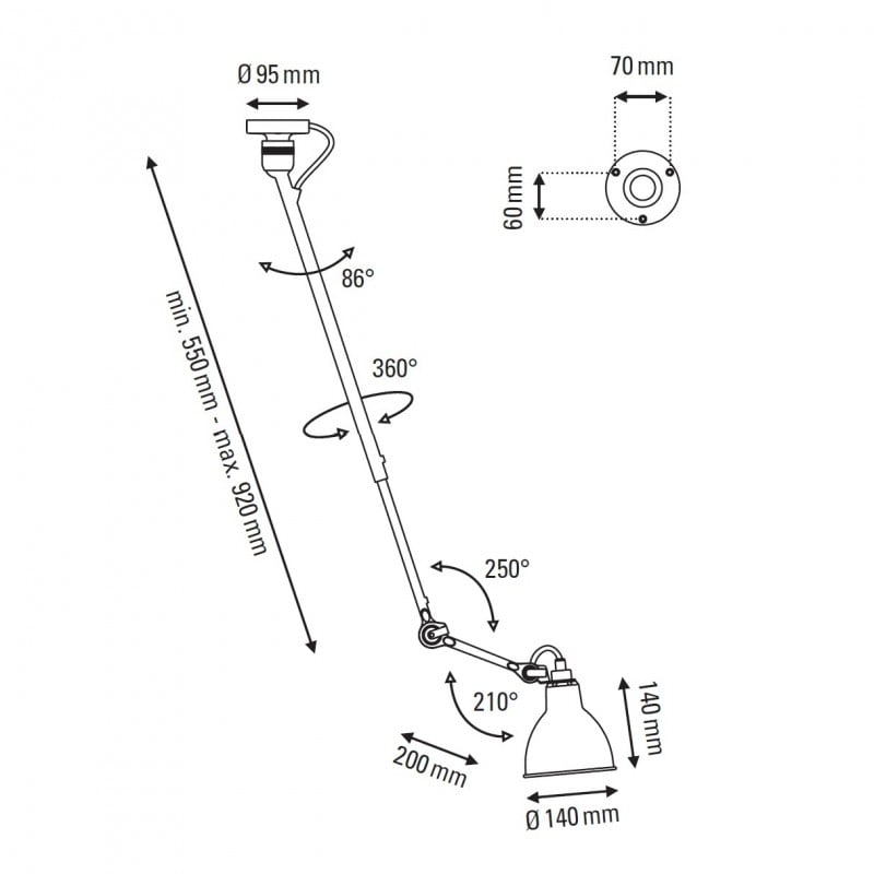 Specification image for DCW éditions Lampe Gras 302 Ceiling Light