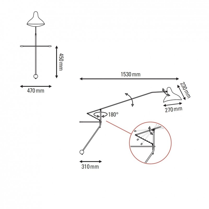 Specification image for DCW éditions Mantis BS2 Wall Light