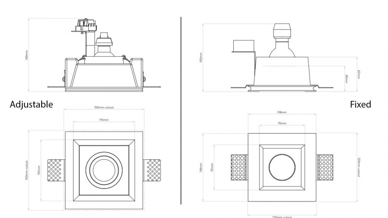 Specification image for Astro Blanco Square Recessed Downlight