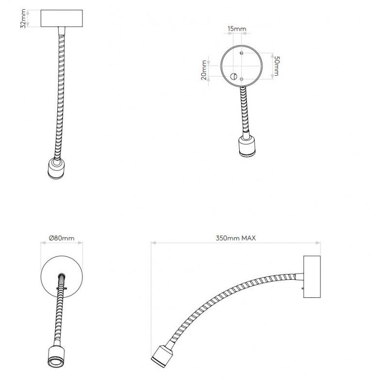 Specification image for Astro Fosso Switched LED Reading Light