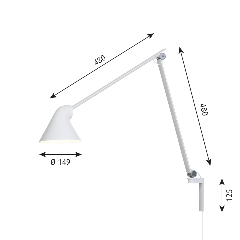 Specification image for Louis Poulsen NJP Long Arm LED Wall Lamp