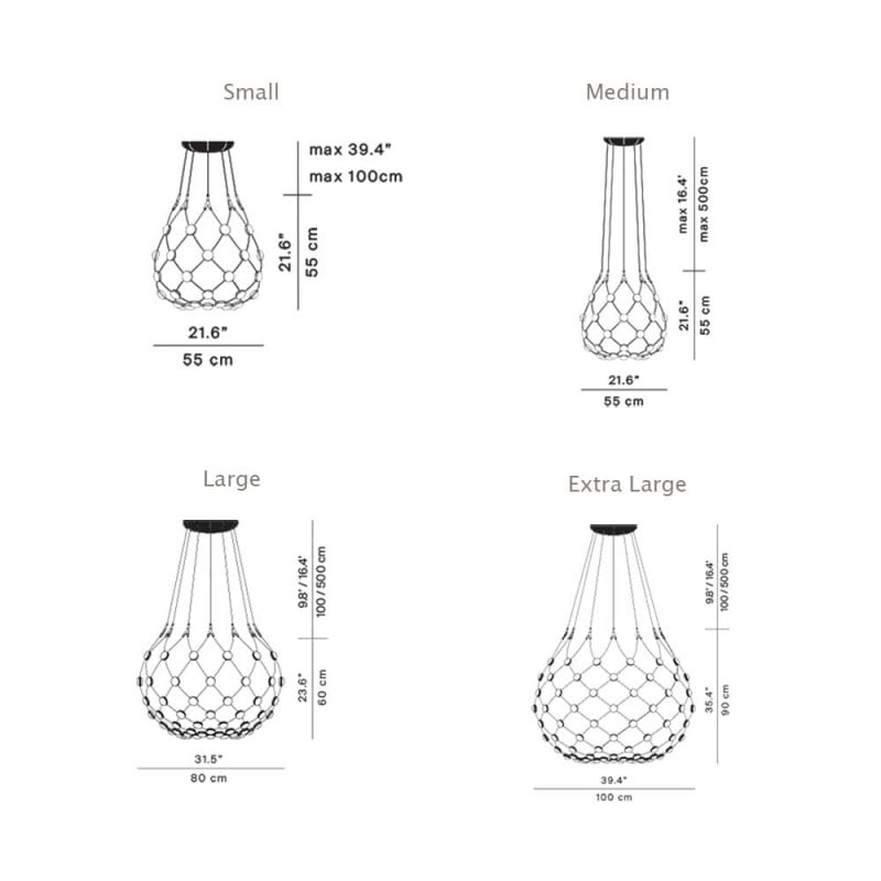 Specification image for Luceplan Mesh LED Suspension 80cm