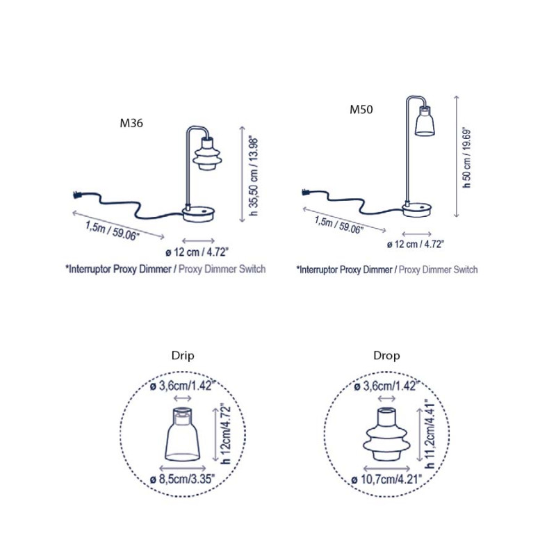 Specification Image for Bover Drip/Drop LED Table Lamp