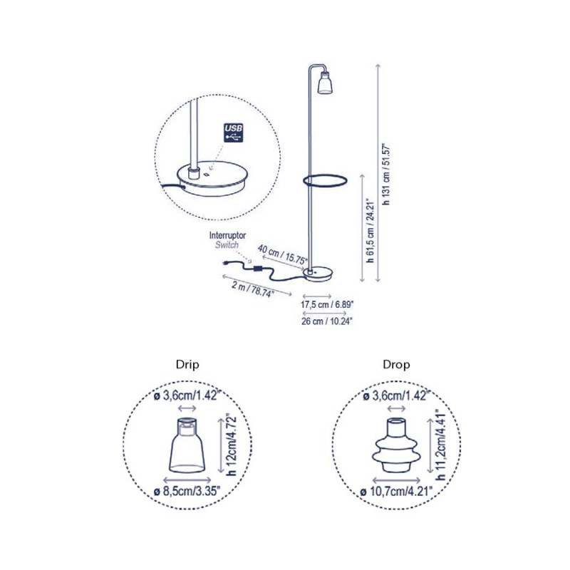 Specification Image for Bover Drip/Drop P/131 Floor Lamp