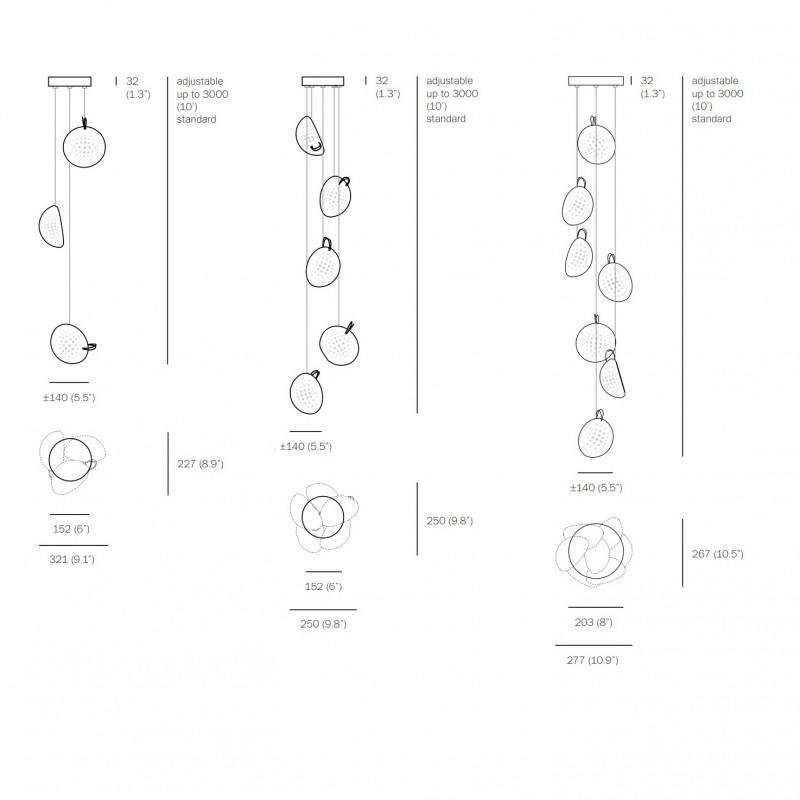 Specification image for Bocci 76 Series Multi Pendants