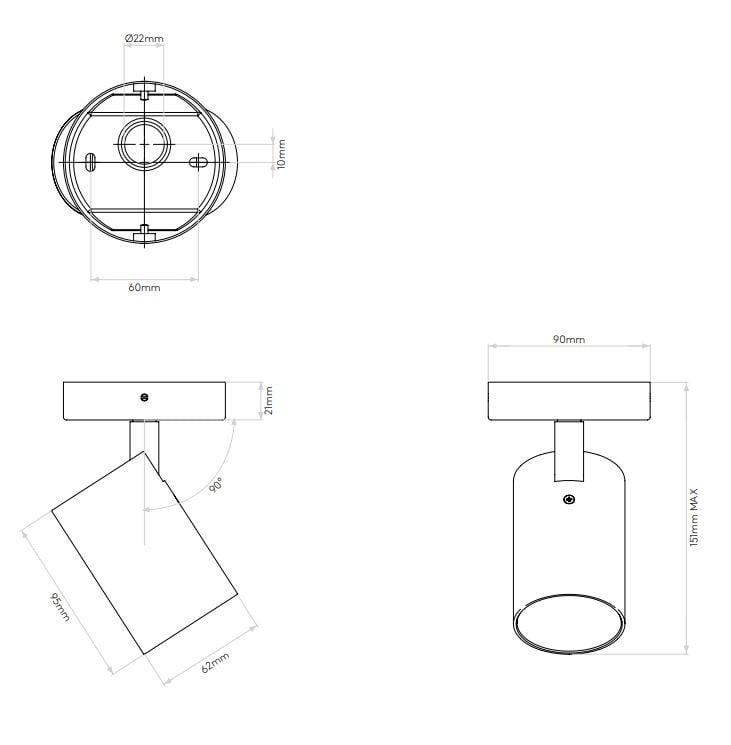 Specification image for Astro Aqua Single Wall/Ceiling Light